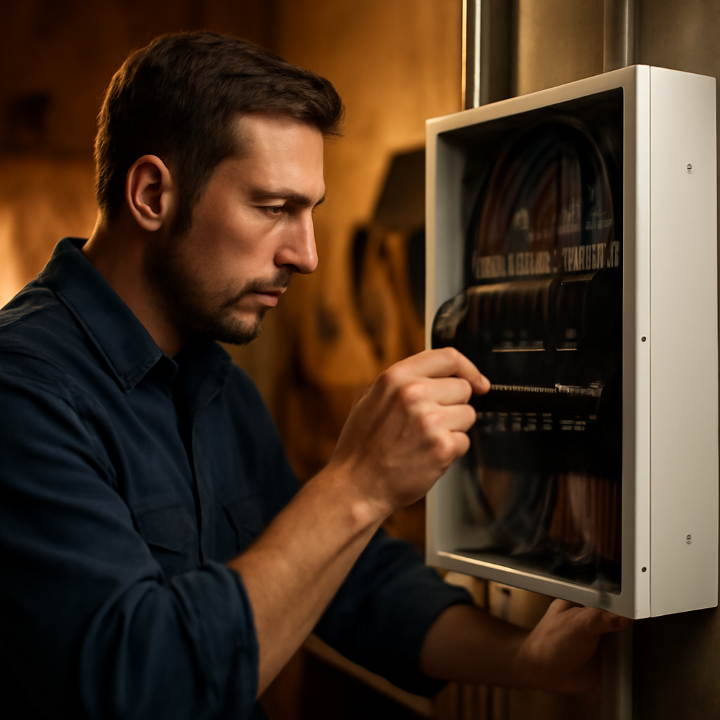 Electrician installing a home electrical panel